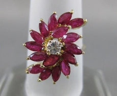 ESTATE 2.58CTW DIAMOND RUBY 14K YELLOW GOLD MARQUISE FLOWER COCKTAIL RING #19811