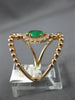 ESTATE LARGE .76CT DIAMOND & AAA EMERALD 14KT ROSE GOLD 3D OVAL BEADED FUN RING