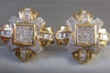 ESTATE LARGE SQUARE 4.80CT DIAMOND PRINCESS CUT 14K YELLOW GOLD CLIP EARRINGS