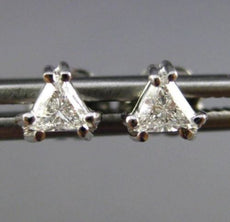 ESTATE .27CT DIAMOND 14KT WHITE GOLD 3D CLASSIC TRILLION STUD EARRINGS #25339