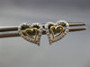 ESTATE .19CT DIAMOND 14KT WHITE & YELLOW GOLD 3D DOUBLE HEART LOVE STUD EARRINGS