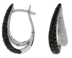 2.05CT WHITE & BLACK DIAMOND 14K WHITE GOLD MULTI ROW LEVERBACK HANGING EARRINGS