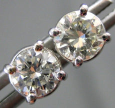 ESTATE 1.0CT DIAMOND 14KT WHITE GOLD 3D SOLITAIRE CLASSIC STUD EARRINGS #16585