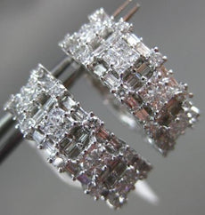 ESTATE WIDE 3.90CT ROUND & PRINCESS DIAMOND 18K WHITE GOLD OVAL HANGING EARRINGS