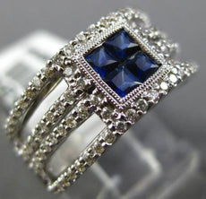 ESTATE 1.03CT ROUND & PRINCESS DIAMOND & AAA SAPPHIRE 14K WHITE GOLD SQUARE RING