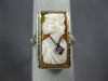 ANTIQUE LARGE .02CT DIAMOND 14KT WHITE GOLD 3D HANDCRAFTED LADY CAMEO RING