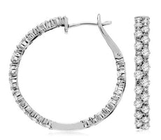 ESTATE 2.75CT DIAMOND 14K WHITE GOLD INSIDE OUT DOUBLE ROW CLASSIC HOOP EARRINGS