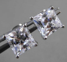 ESTATE LARGE 14KT WHITE GOLD FILIGREE CUBIC ZIRCONIA SQUARE STUD EARRINGS #24257