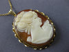 ANTIQUE LARGE 14KT YELLOW GOLD 3D CLASSIC HANDCRAFTED LADY CAMEO PENDANT #24044