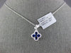 ESTATE .88CT DIAMOND & AAA SAPPHIRE 18K WHITE GOLD 3D CLOVER FLOWER LOVE PENDANT