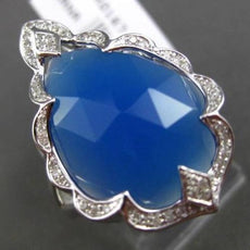 ANTIQUE .13CT DIAMOND & BOTSWANA BLUE AGATE 14KT WHITE GOLD 3D FILIGREE RING