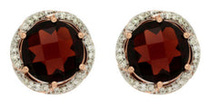 ESTATE 5.10CT DIAMOND & AAA GARNET 14KT ROSE GOLD 3D ROUND HALO STUD EARRINGS