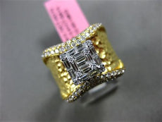 LARGE 1.13CT ROUND & BAGUETTE DIAMOND 18KT 2 TONE GOLD 3D HAMMERED PROMISE RING