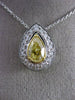 ESTATE GIA 1.51CT DIAMOND & FANCY YELLOW 18K 2 TONE GOLD HALO PEAR SHAPE PENDANT