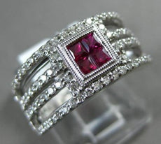 ESTATE 1.02CT DIAMOND & AAA RUBY 14K WHITE GOLD SQUARE MULTI ROW FRIENDSHIP RING