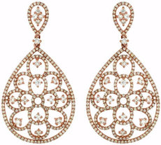 ESTATE LARGE 2.75CT DIAMOND 14KT ROSE GOLD 3D OPEN FILIGREE TEAR DROP EARRINGS