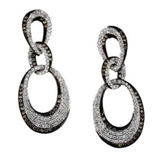 ESTATE 1.55CT WHITE & CHOCOLATE FANCY DIAMOND 14K WHITE GOLD 3D HANGING EARRINGS