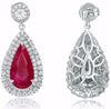 EXTRA LARGE 7.27CT DIAMOND & AAA RUBY 18KT WHITE GOLD TEAR DROP HANGING EARRINGS
