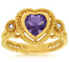 ESTATE 1.13CT DIAMOND & AAA AMETHYST 14K YELLOW GOLD THREE STONE HEART LOVE RING