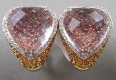 ANTIQUE WIDE 25.22CT HUGE 14KT DIAMOND, CITRINE & PINKISH QUARTZ GOLD EARRINGS!!