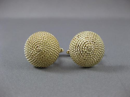 ESTATE LARGE 14KT YELLOW GOLD 3D ROUND MILGRAIN DOME SHAPE CUFF LINKS #21214