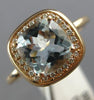 ESTATE 1.44CT DIAMOND & AAA AQUAMARINE 14KT ROSE GOLD 3D SQUARE ENGAGEMENT RING