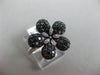 ESTATE WIDE 1.21CT WHITE & BLACK DIAMOND 14KT WHITE GOLD 3D FLOWER LOVE RING