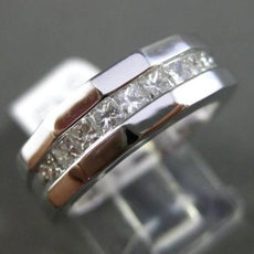 ESTATE WIDE .79CT DIAMOND PRINCESS 14KT WHITE GOLD 3D WEDDING ANNIVERSARY RING