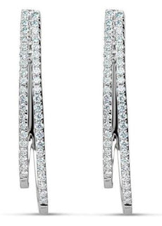 ESTATE .58CT DIAMOND 18KT WHITE GOLD 3D DOUBLE BAR ELONGATED UMBRELLA EARRINGS
