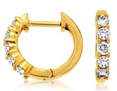 ESTATE .50CT ROUND DIAMOND 14KT YELLOW GOLD 3D CLASSIC 5 STONE HUGGIE EARRINGS