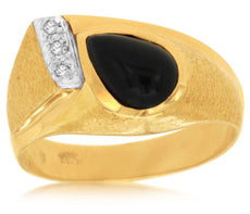 ESTATE .04CT DIAMOND & AAA ONYX 14KT YELLOW GOLD MATTE & SHINY GYPSY MENS RING