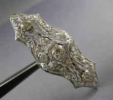 ANTIQUE LARGE 1.05CT OLD MINE DIAMOND 14K WHITE GOLD 3D OPEN FILIGREE BROOCH PIN
