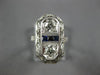 ANTIQUE WIDE .70CT OLD MINE DIAMOND & AAA SAPPHIRE PLATINUM OPEN FILIGREE RING
