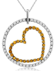 1.80CT DIAMOND & AAA YELLOW SAPPHIRE 14K WHITE GOLD HEART CIRCLE OF LIFE PENDANT