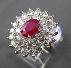 ANTIQUE LARGE 3.35CT DIAMOND & RUBY 18KT WHITE GOLD 3D ENGAGEMENT COCKTAIL RING