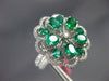 ESTATE LARGE 3.12CT DIAMOND & AAA EMERALD 18KT WHITE GOLD 3D FLOWER LOVE RING