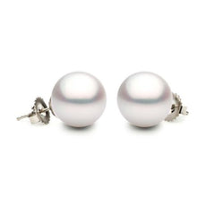 ESTATE AAA 11MM SOUTH SEA PEARL 18KT WHITE GOLD CLASSIC SOLITAIRE STUD EARRINGS