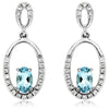 ESTATE .60CT DIAMOND & AAA AQUAMARINE 14KT WHITE GOLD 3D OVAL HANGING EARRINGS