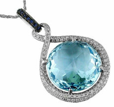 19.39CT DIAMOND & AAA SAPPHIRE & BLUE TOPAZ 14K WHITE GOLD 3D ROUND LOVE PENDANT
