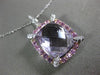 7.54CT DIAMOND AAA PINK TOPAZ & AMETHYST 14K WHITE GOLD RECTANGULAR HALO PENDANT