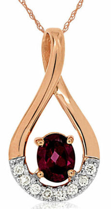 .46CT DIAMOND & AAA RHODOLITE 14KT ROSE GOLD 3D OVAL TEAR DROP INFINITY PENDANT