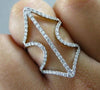 ESTATE MASSIVE .71CT DIAMOND 18KT WHITE GOLD DOUBLE SIDED OPEN ANCHOR FUN RING