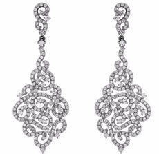 ESTATE LARGE 2.78CT DIAMOND 14K WHITE GOLD OPEN FILIGREE FLOWER HANGING EARRINGS