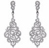 ESTATE LARGE 2.78CT DIAMOND 14K WHITE GOLD OPEN FILIGREE FLOWER HANGING EARRINGS