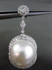 ESTATE LARGE 3.74CT DIAMOND & SOUTH SEA PEARL 18KT WHITE GOLD HANGING EARRINGS