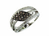 .58CT WHITE & CHOCOLATE FANCY DIAMOND 14K WHITE GOLD 3D PAVE THREE ROW LEAF RING