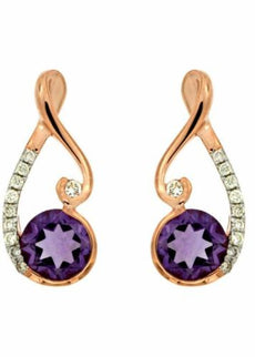 .99CT DIAMOND & AAA AMETHYST 14KT ROSE GOLD ROUND INFINITY HANGING EARRINGS