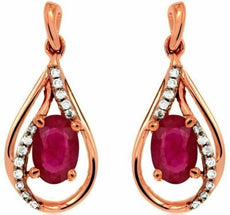 1.20CT DIAMOND & AAA RUBY 14KT ROSE GOLD ROUND & OVAL TEAR DROP HANGING EARRINGS