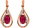 1.20CT DIAMOND & AAA RUBY 14KT ROSE GOLD ROUND & OVAL TEAR DROP HANGING EARRINGS