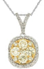 ESTATE 1.25CT WHITE & FANCY YELLOW DIAMOND 14K WHITE GOLD 3D SQUARE HALO PENDANT
